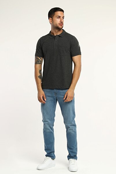 Uniprom Чоловіча футболка з поло-коміром та логотипом Mercedes, 100% бавовна, антрацитовий меланж