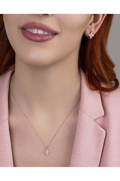 goldberia Minimal Umut Çiçeği Kolye ve Küpe Set