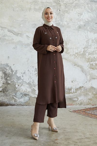 InStyle Set dublu Ayrobin cu broderie de perle - Bitter Brown