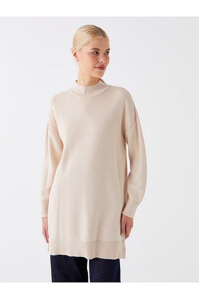 LC Waikiki Half Turtleneck Plain Long Sleeve Oversize Women's Knitwear Tunic