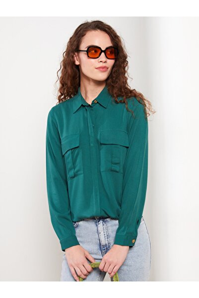 LC Waikiki Πουκάμισο γιακά μονόχρωμο μακρυμάνικο γυναικείο τουνίκ βισκόζη