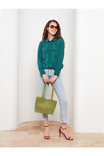 LC Waikiki Πουκάμισο γιακά μονόχρωμο μακρυμάνικο γυναικείο τουνίκ βισκόζη