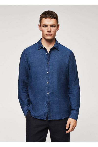 MANGO Man Cămașă din denim cu dungi