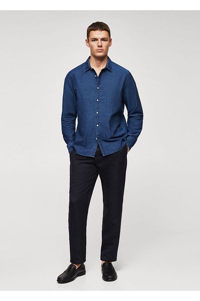 MANGO Man Cămașă din denim cu dungi