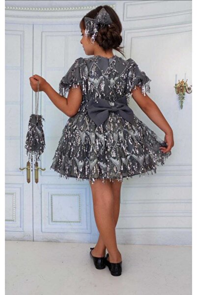 EFE KIDS Children's Evening Dress with Top and Bottom Sequin Bag and Bow Detail