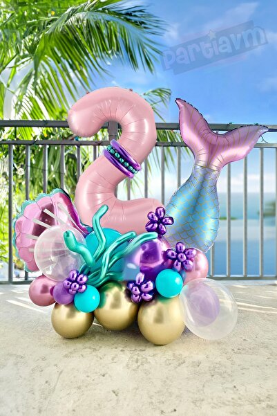 PARTİAVM Deniz Kızı Balon Buketi Pembe Rakam Balon
