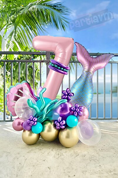 PARTİAVM Mermaid Balloon Bouquet Pink Number Balloon