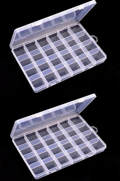 uniquehobby 2 Pieces 24 Compartments Transparent Bead Accessory Jewelry Ring Organizing and Storage Box