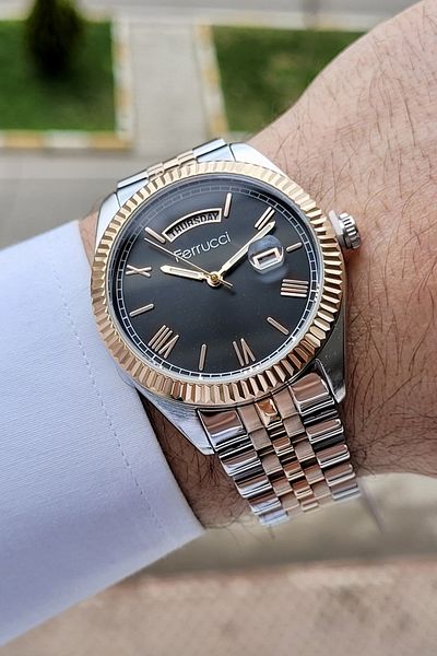 Ferrucci Rose Silver Color Men's Wristwatch with Calendar and Day Function