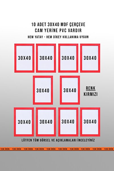 yhfoto 10 KOMADA CRVENIH OKVIRA 30X40 - OKVIR A4 - MDF OKVIRI U BOJI
