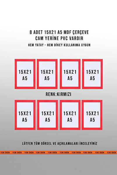 yhfoto 8 KOMADA CRVENIH OKVIRA 15X21 - OKVIR A5 - MDF OKVIRI U BOJI