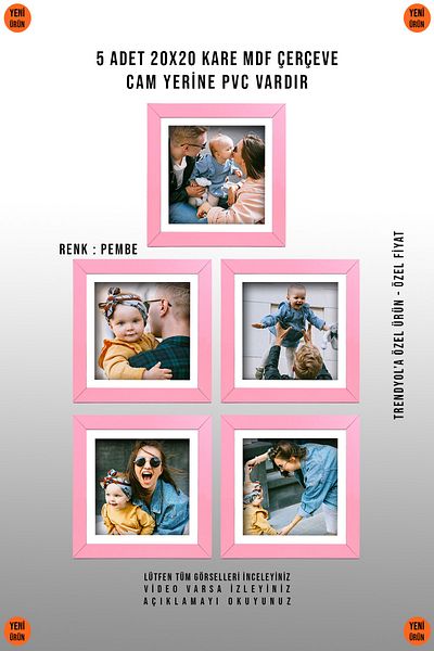 yhfoto 5 PIECES 20X20 SQUARE PINK FRAME - MDF FRAME