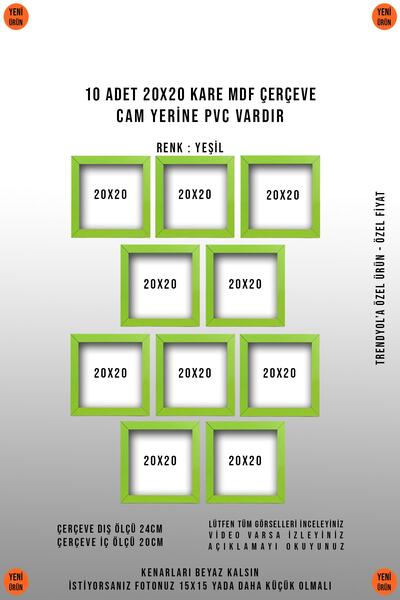 yhfoto 10 KOMADA KVADRATNOG ZELENOG OKVIRA 20X20 - MDF OKVIR