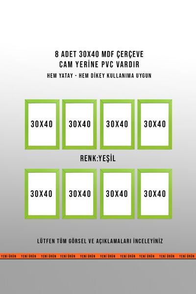 yhfoto 8 KOMADA ZELENOG OKVIRA 30X40 - OKVIR A4 - MDF OKVIRI U BOJI