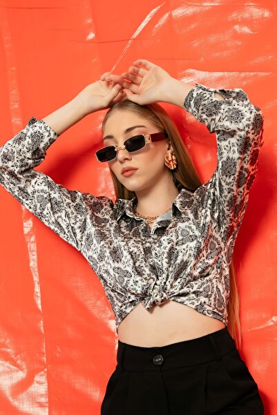 Lafaba Жіноча сорочка з сірим візерунком із сатину