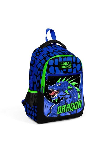 Yaygan Çanta Rucsac de școală cu trei compartimente cu model de dragon Saks negru pentru copii Coral High 23485