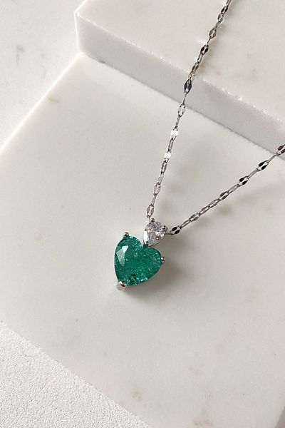 SilverStone Steel Necklace - Green Stone Heart 316 L Steel Necklace