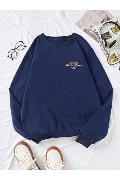 Adrift Φούτερ με γραφικό σχέδιο γραμμάτων και ραβδώσεις, Ναυτικό μπλε