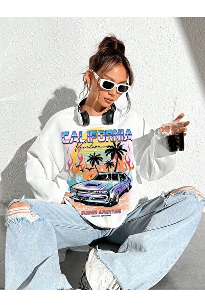 Adrift KOD ADR-SHEN Coolane Car & Letter Graphic Drop Shoulder Oversized Swea...