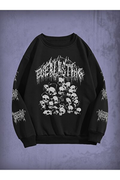 Adrift Goth Skull & Letter Graphic Thermal Lined Sweatshirt