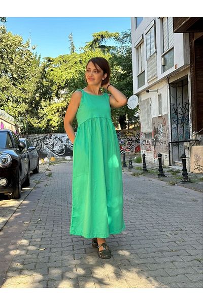 soBasic Yeşlil Maxi Strap Summer Long Dress-M