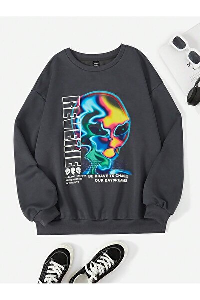 Adrift CODE ADR-SHEN Hanorac Coolane Alien și Slogan Graphic Drop Shoulder