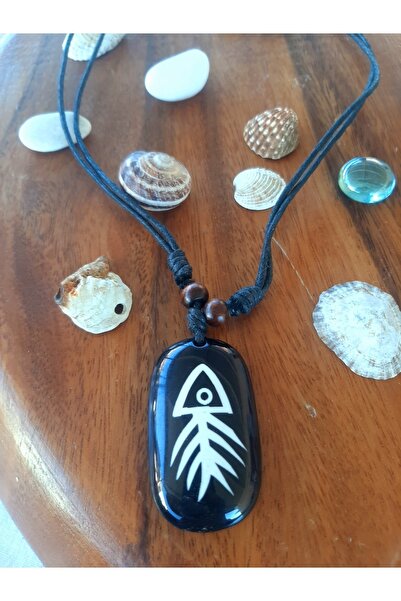 Idarosa Concept Otantik Etnik Bohem Siyah İpli Balık Hippi Kolye