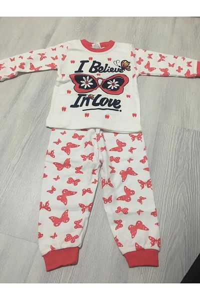 Süper Mini Baby Supermini 53-50-23 Butterfly Patterned 2-Piece Girls Pajama Set 1-3 Years