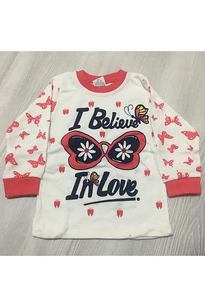 Süper Mini Baby Supermini 53-50-23 Butterfly Patterned 2-Piece Girls Pajama Set 1-3 Years