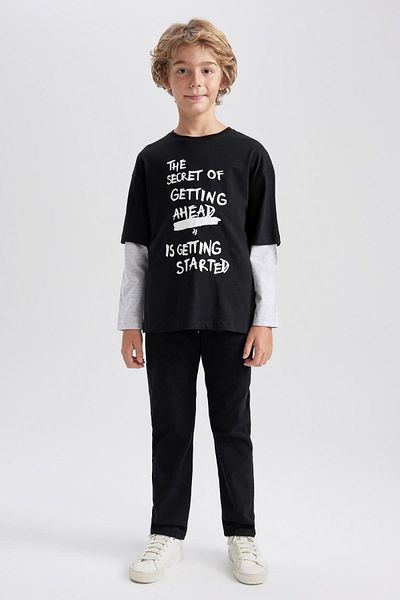 DeFacto Boy's Oversize Fit Crew Neck Combed Cotton Long Sleeve T-Shirt