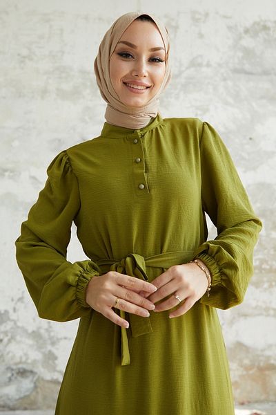 InStyle Meyra Buttoned Ayrobin Dress - Pistachio Green