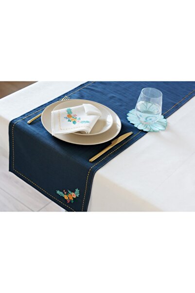 caka home design Runner Dallı Gül ( Lacivert Zemin)
