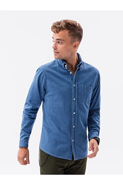 OMBRE Herrenhemd mit langen Ärmeln K568 - blau