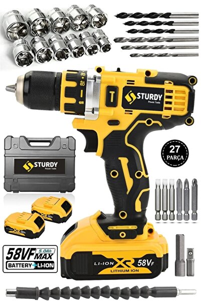Sturdy X-TORQ Yeni Seri Şarjlı Matkap Çift Akülü 27 Parça Yaprak Set Hediyeli...