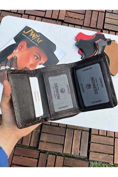 DERKON Μικρό, βολικό πορτοφόλι από γνήσιο δέρμα κροκόδειλου με σχέδιο καφέ που χωράει σε κάθε τσάντα