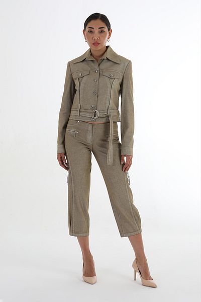 Balizza BLZ-SILVERY FABRIC WAIST BELTED JACKET