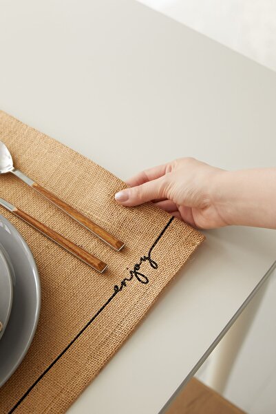 Ocean Home Textile 6 Adet Jüt Enjoy Baskılı Sofra Sunum Tabak Altlığı Supla Amerikan Servisi 45x35