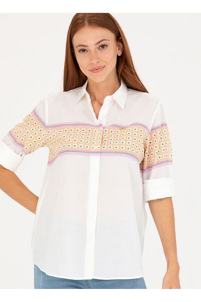 U.S. Polo Assn. BAZA. Polo Assn. Cămașă de damă, cu model, cu guler de cămașă, de culoare obișnuită, PORI