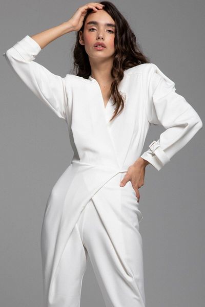 Tuba Ergin Crepe Kerry Jumpsuit with Pleat and Epaulet Detail