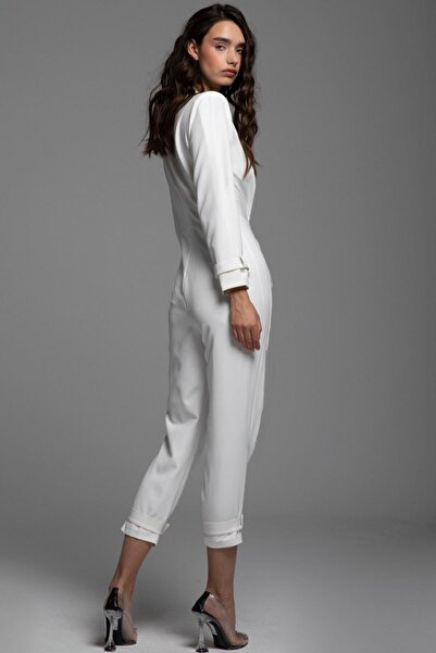 Tuba Ergin Crepe Kerry Jumpsuit with Pleat and Epaulet Detail