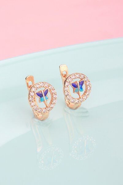 Else Silver 925 Ayar Gümüş Mineli Kelebek Yuvası Çocuk Küpesi