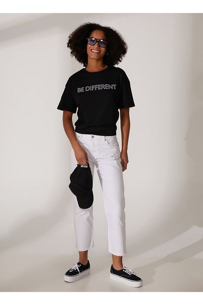Benetton Tricou negru cu imprimeu pentru femei 3096D103G