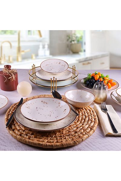 Tulü Porselen Stanbul Collection Reactive 46 Crem 24 Cm 6 Bucăți Set Prezentare Farfurii