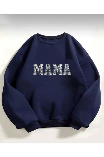 My Blog Námořnická modrá oversize mikina Mama s potiskem