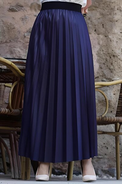 Modaytesettür Deri görünümlü Lastikli bel pliseli etek