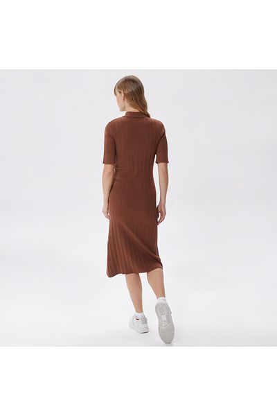 Lacoste Women's Flare Fit Short Sleeve Polo Neck Brown Dress