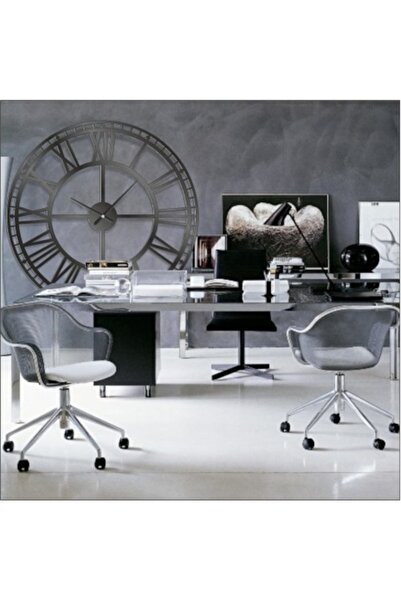 M3DECORİUM Büyük Dev 120 Cm Çapında Siyah Roma Rakkamlı Mdf Duvar Saati