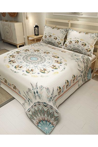 MonoHome Pique Set Cotton Double Jacquard Woven Bedspread Elephant Mantra