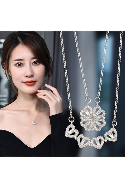 SS Selin Silver Yonca Model Kolye, Açılabilen Magnetic Kalp Kolye, 925 Ayar G...