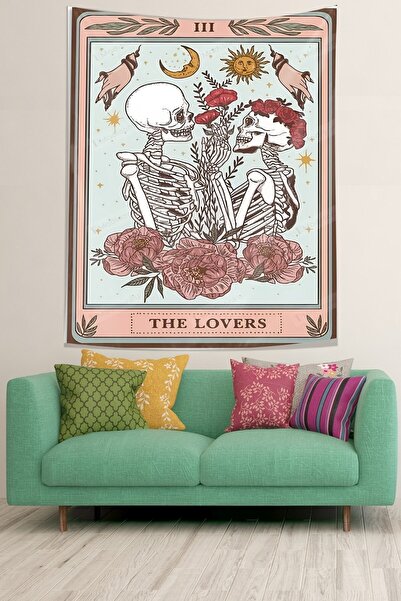 linazaitun The Lovers Written Lover Skulls Stain Resistant Fabric Wall Cloth ...